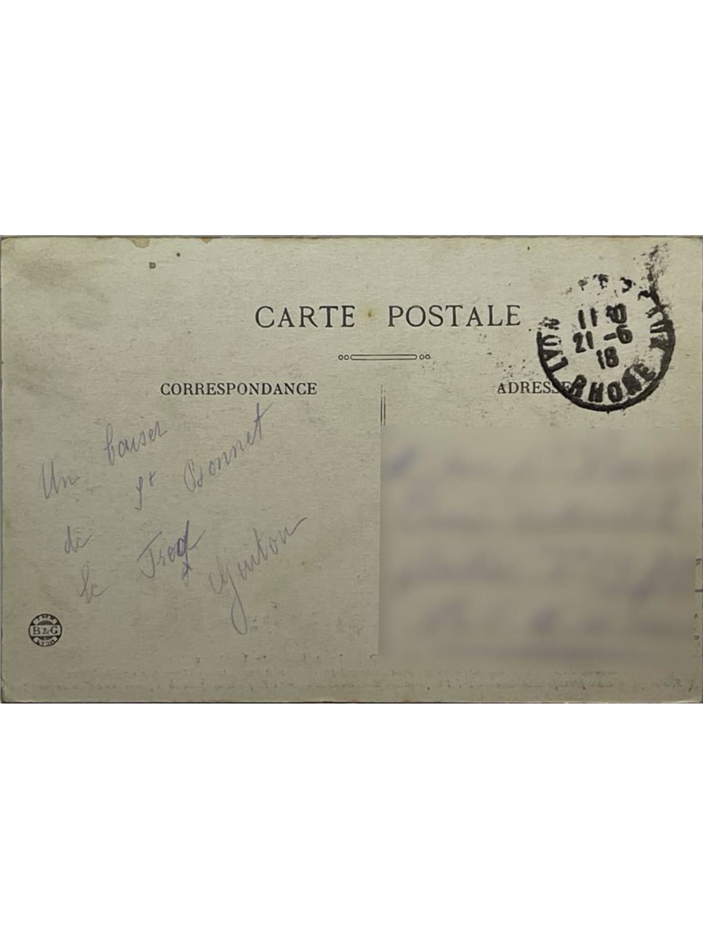 Verso de la carte postale