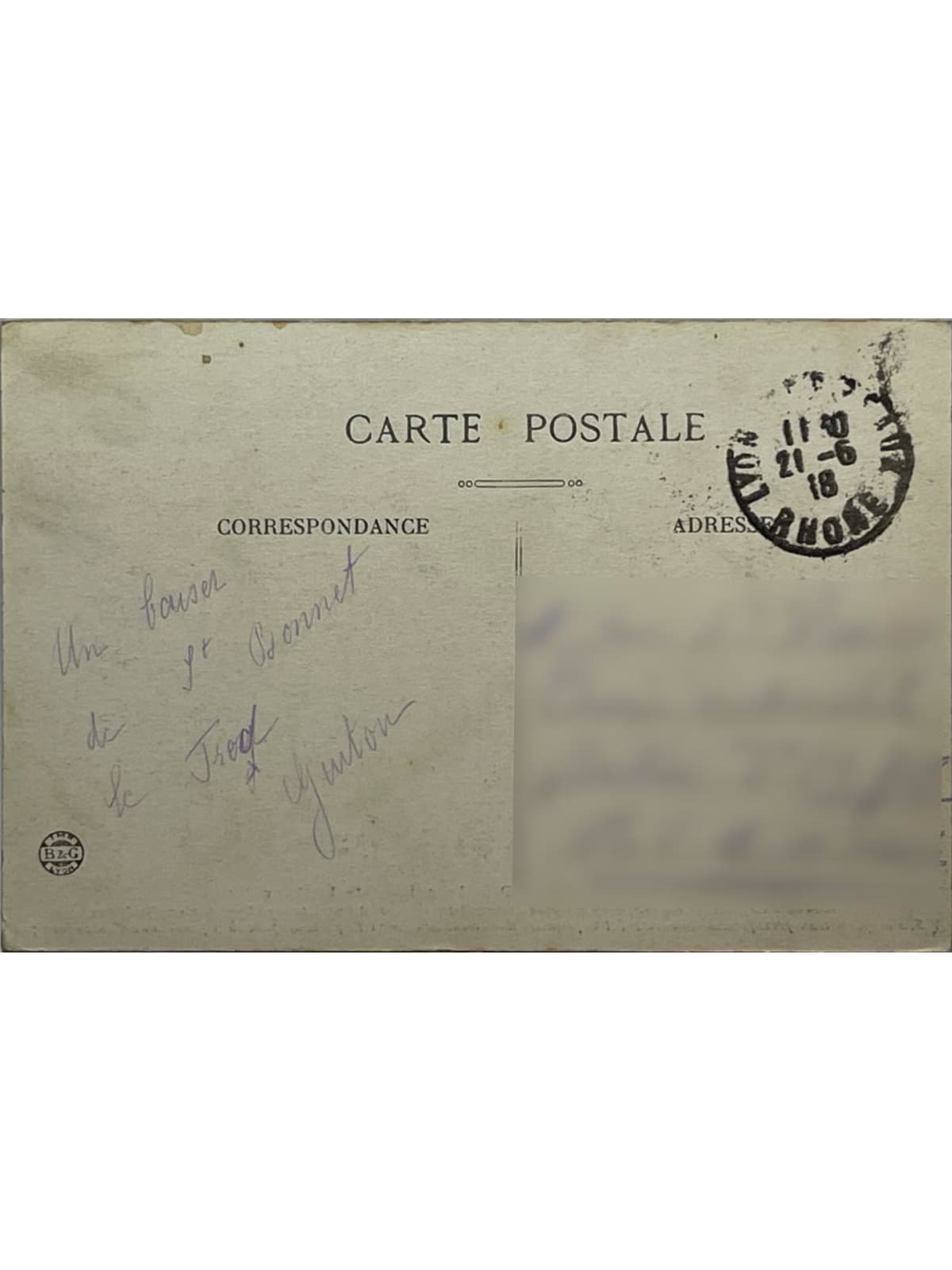 Verso de la carte postale