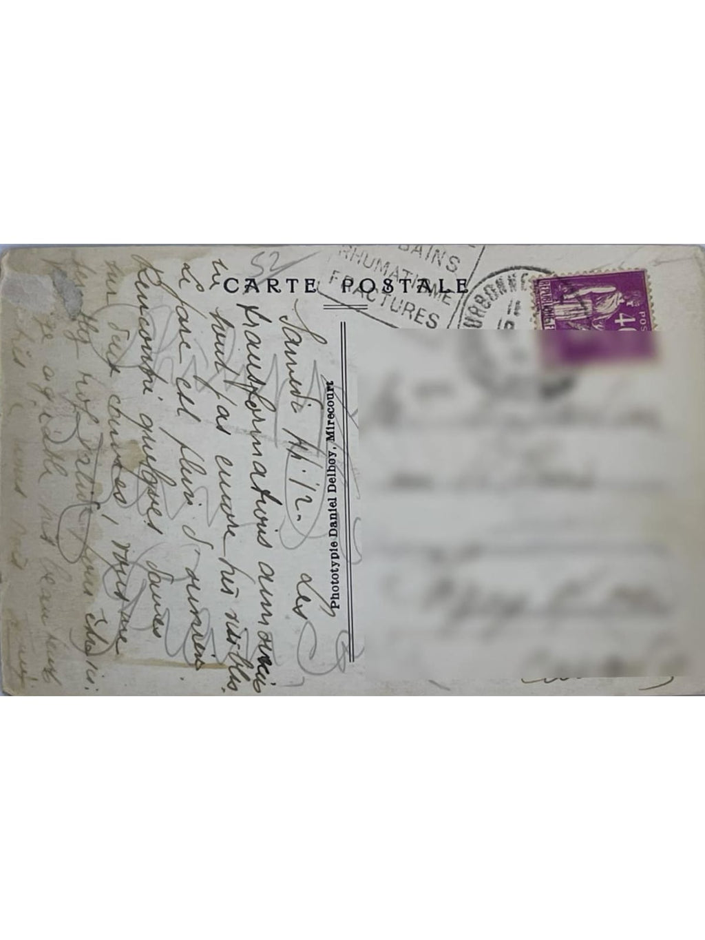Verso de la carte postale