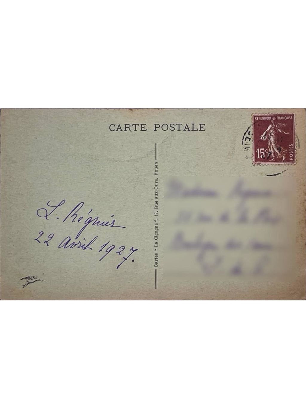 Verso de la carte postale