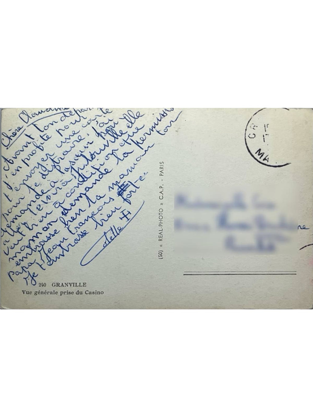 Verso de la carte postale