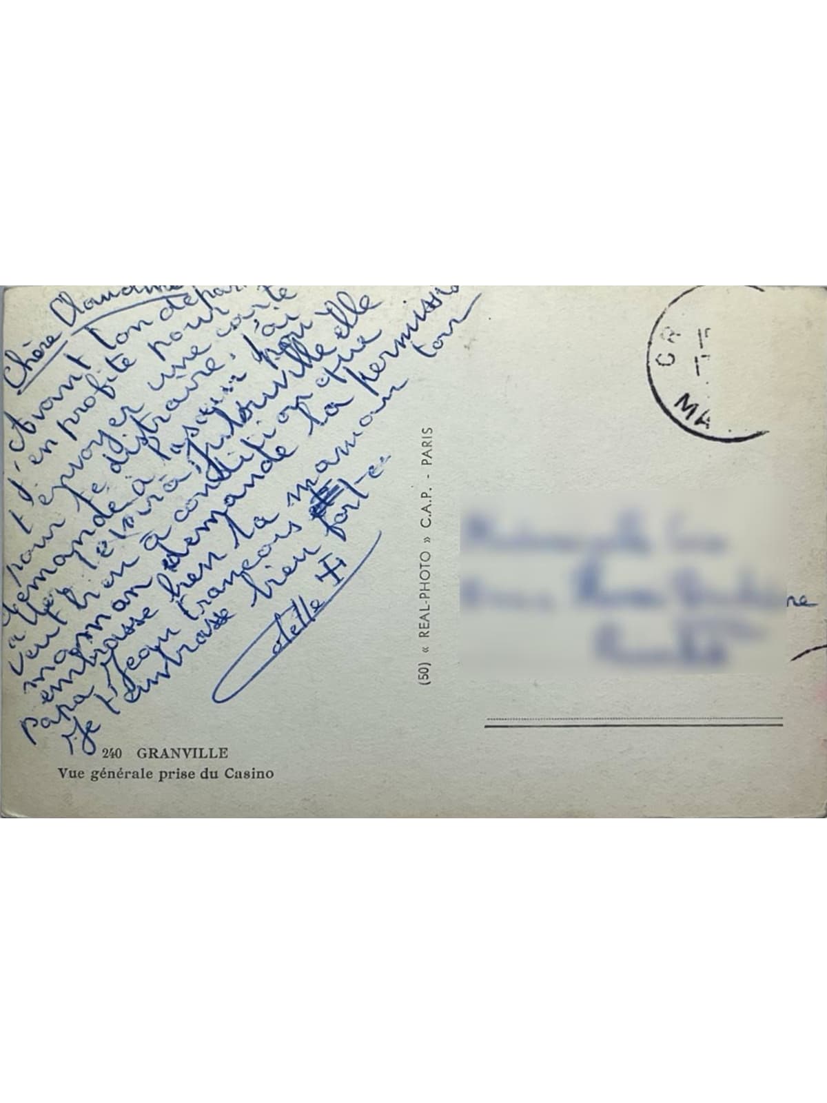 Verso de la carte postale