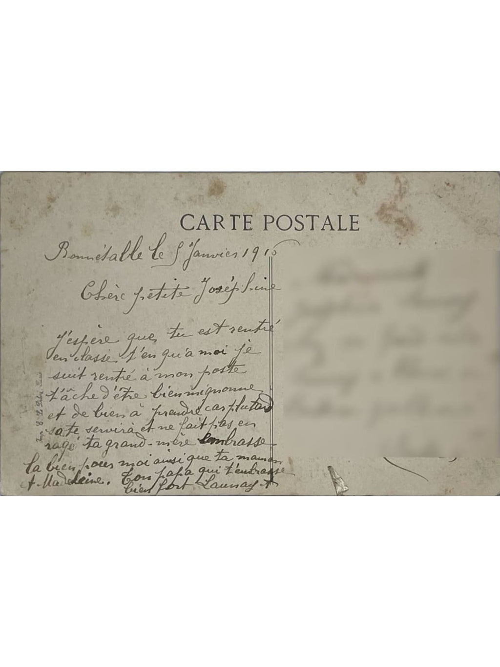 Verso de la carte postale
