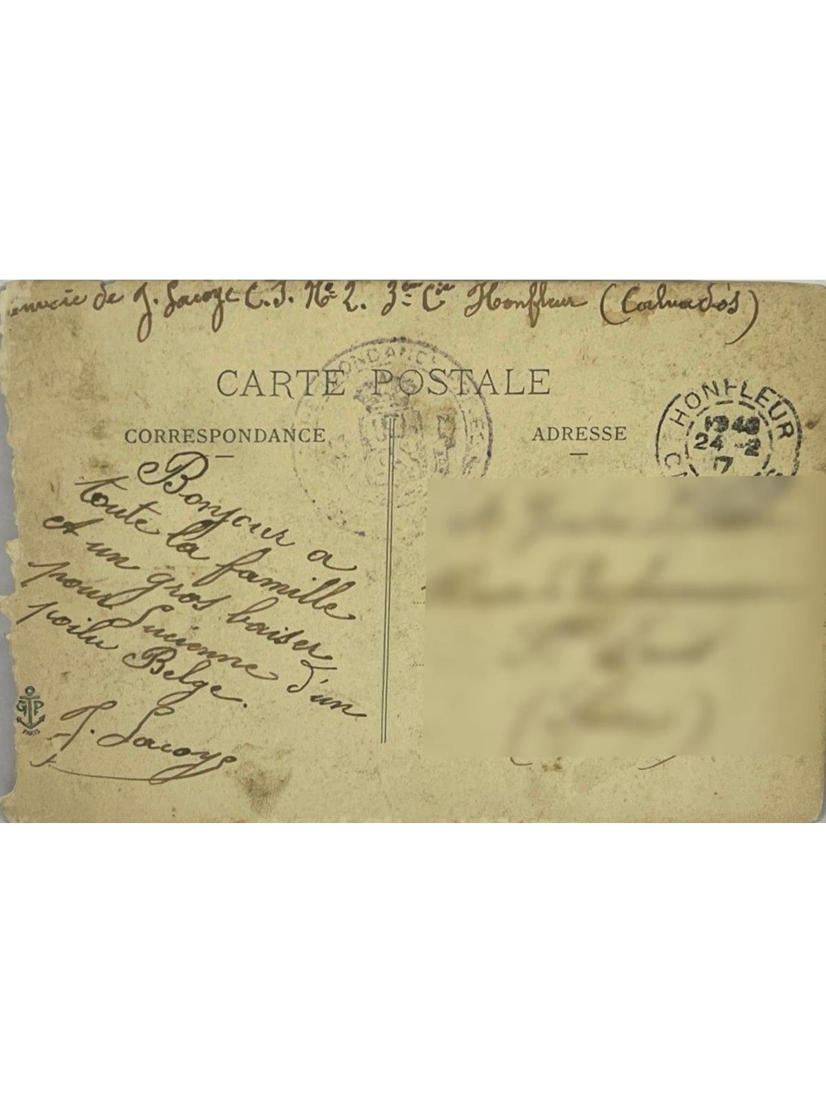 Verso de la carte postale