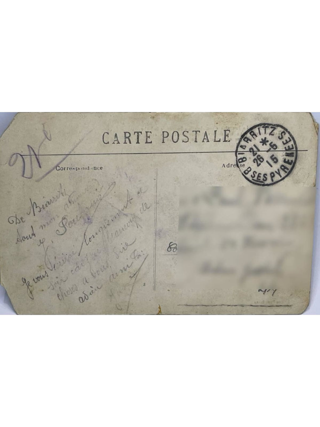 Verso de la carte postale