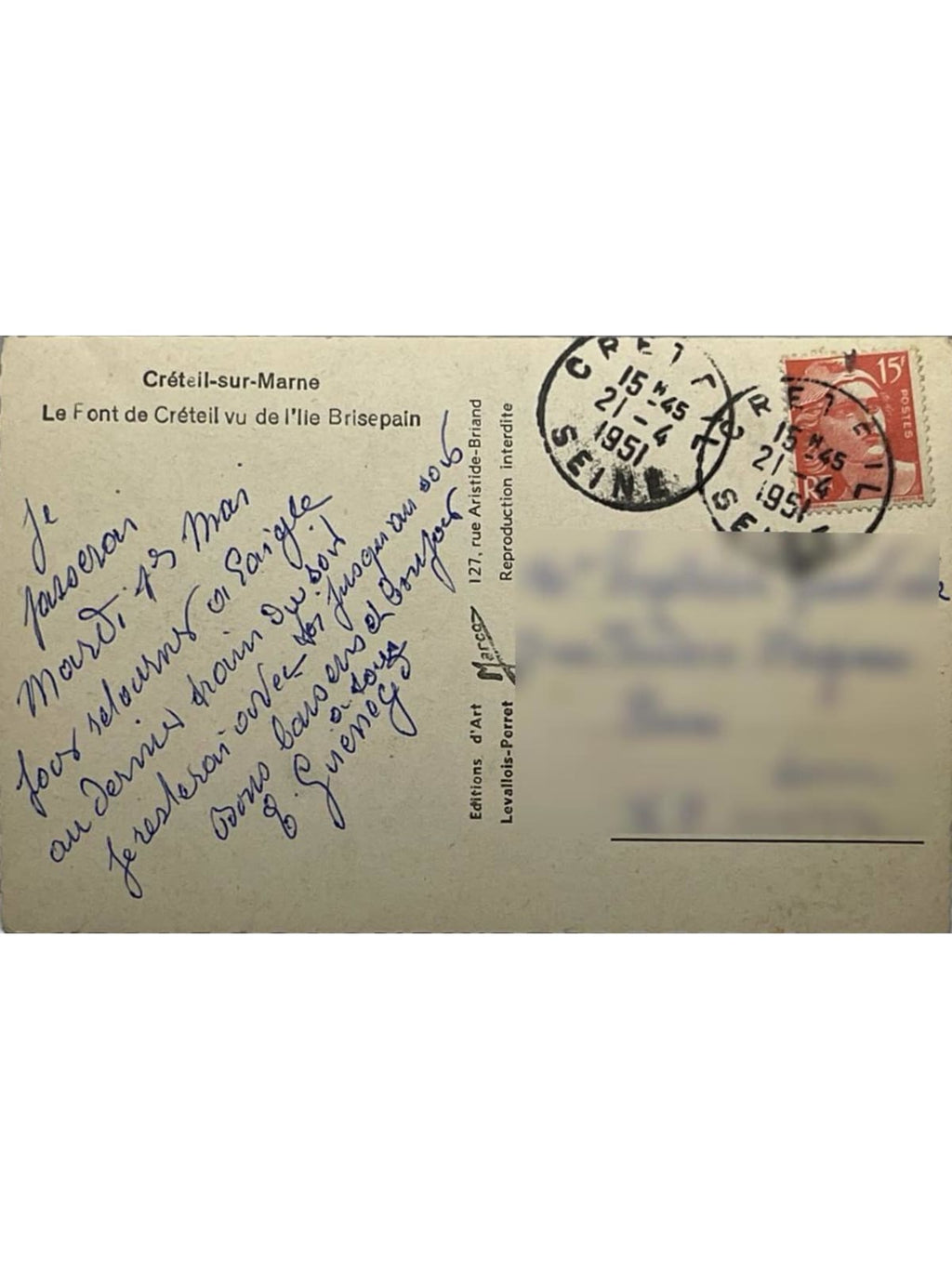 Verso de la carte postale