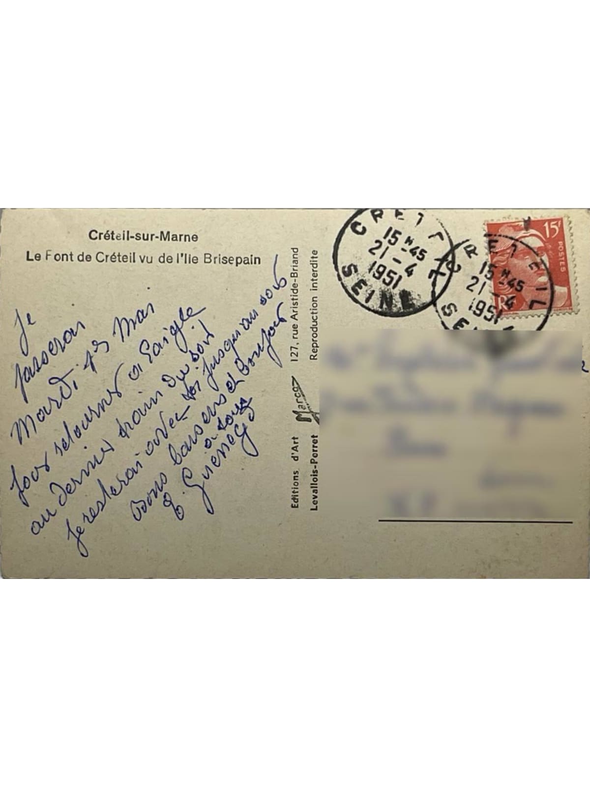 Verso de la carte postale