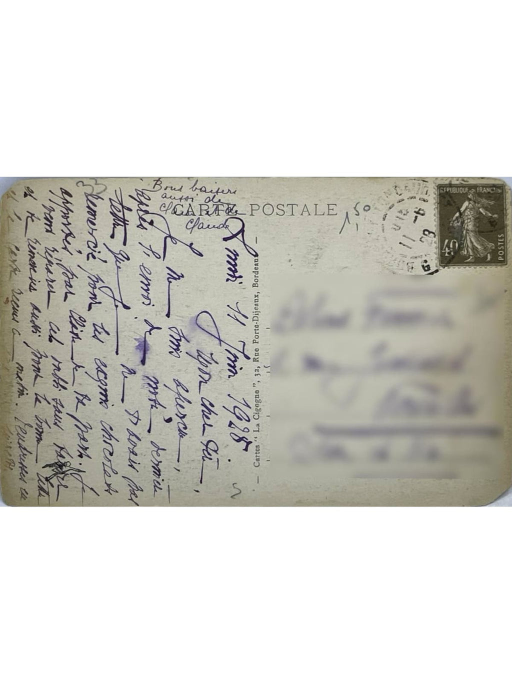 Verso de la carte postale