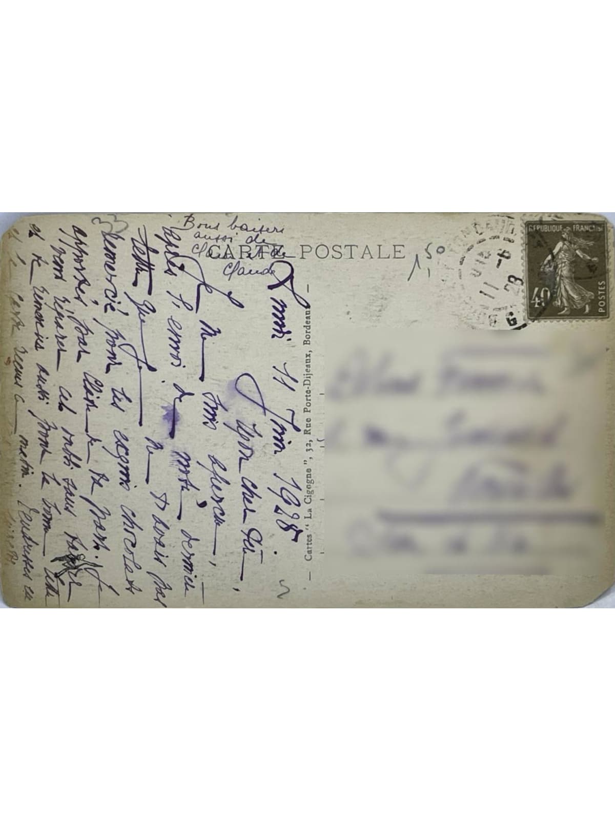 Verso de la carte postale