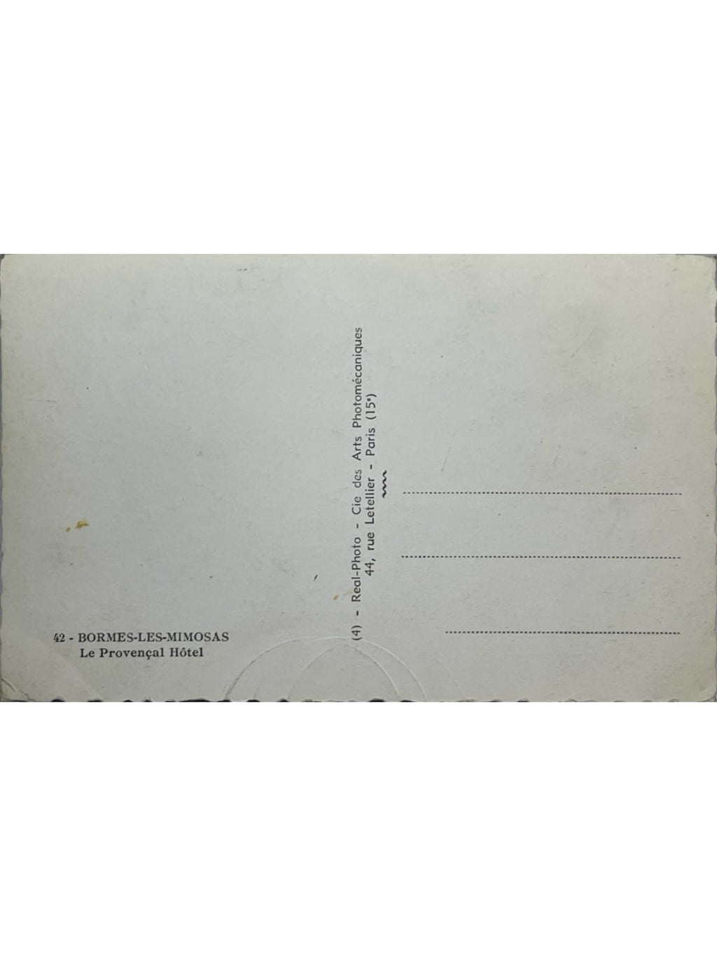 Verso de la carte postale