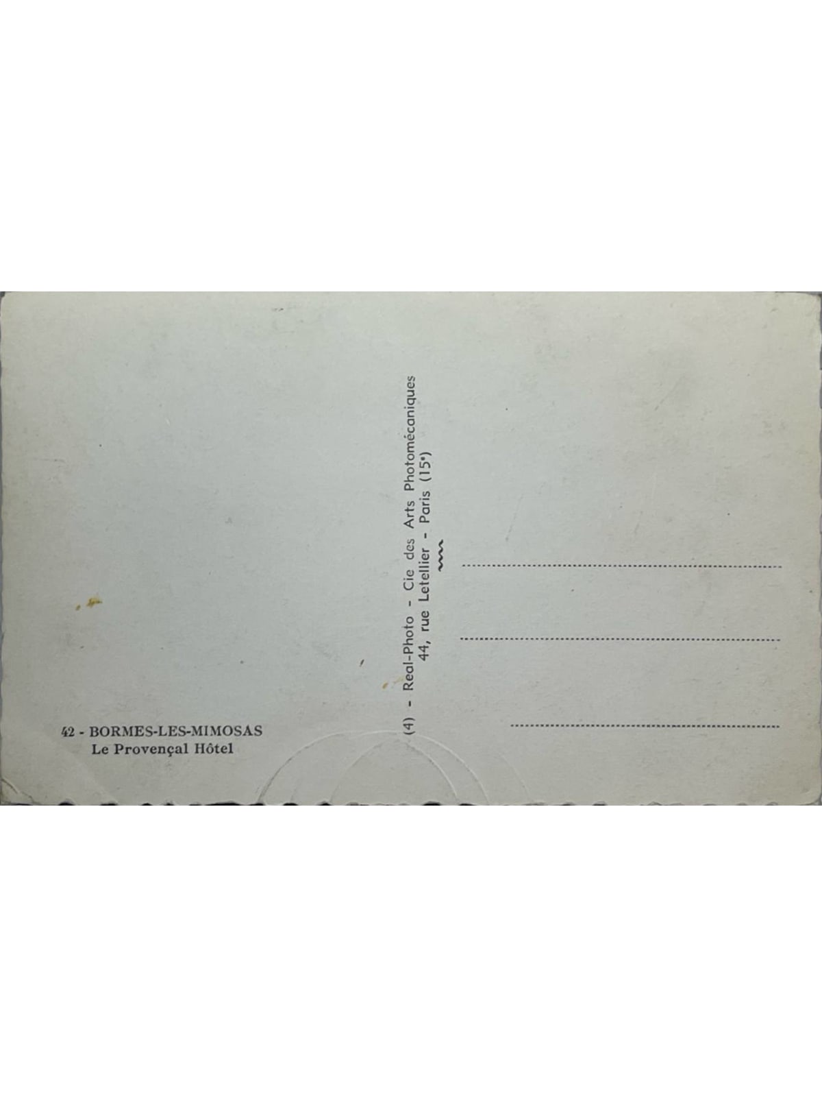 Verso de la carte postale
