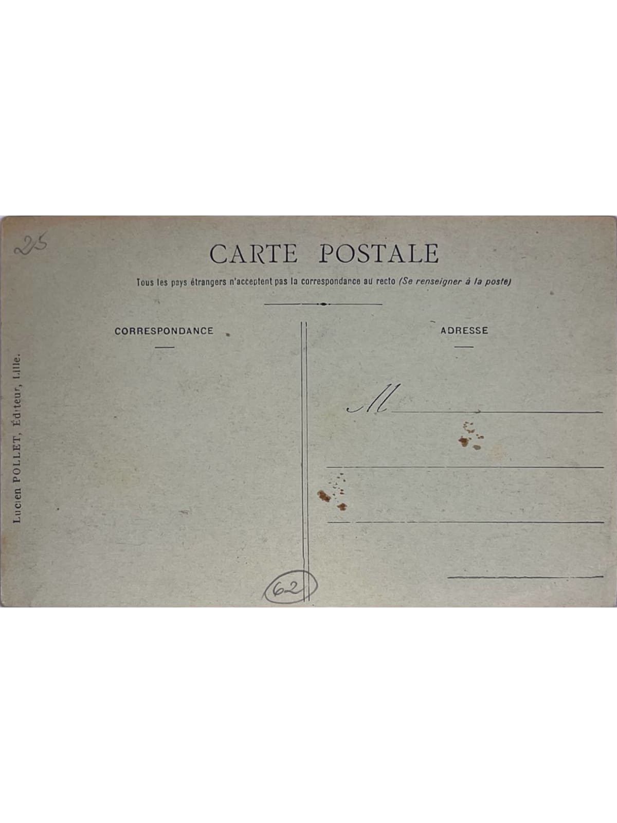 Verso de la carte postale