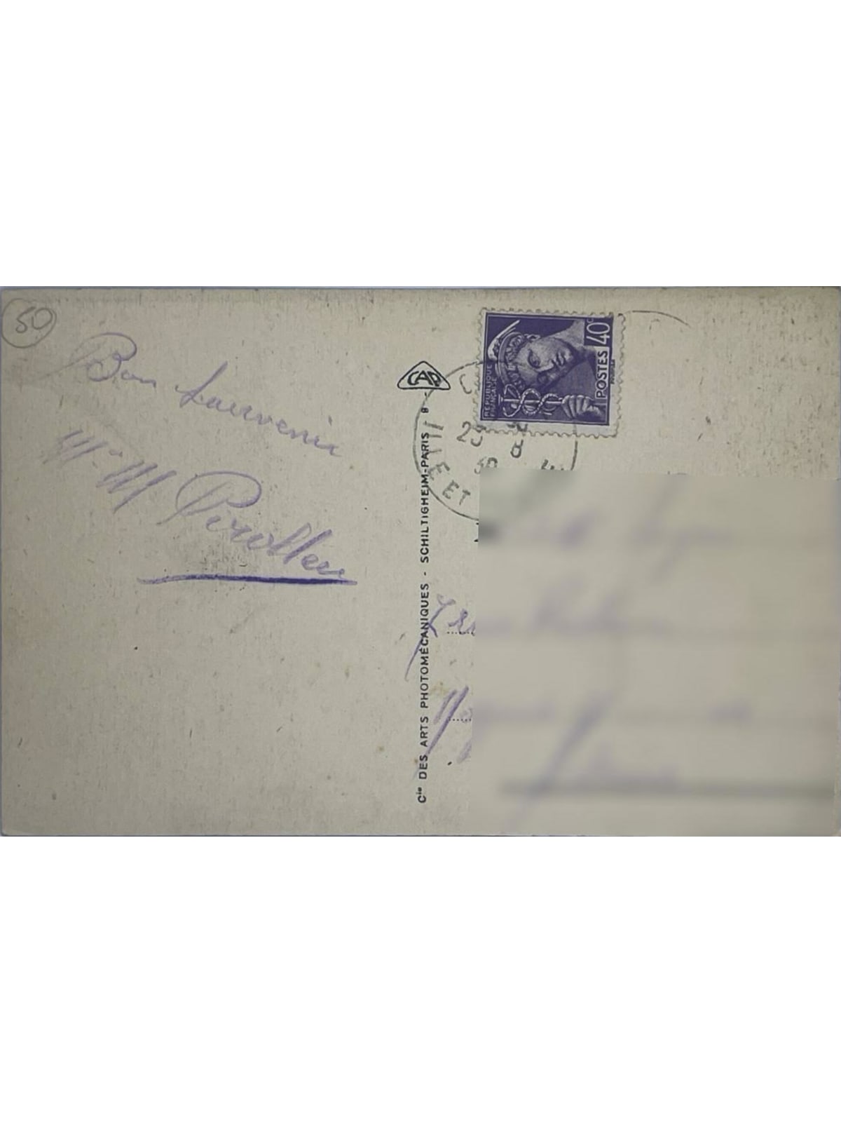 Verso de la carte postale