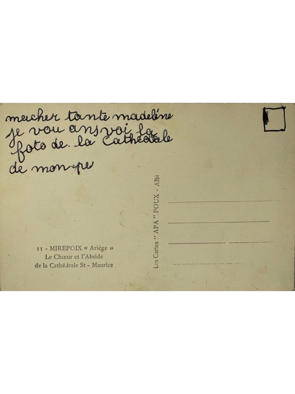 Verso de la carte postale