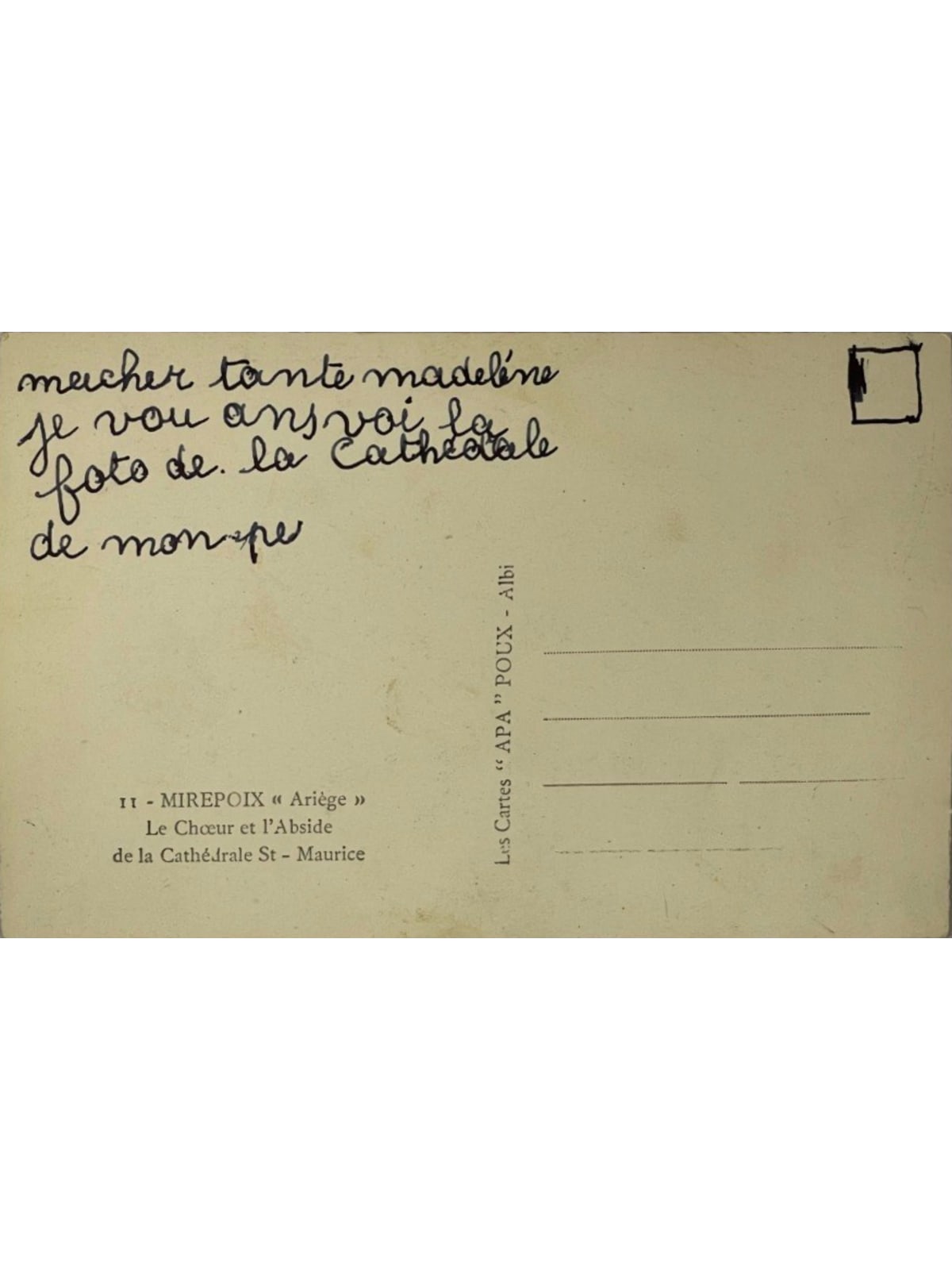 Verso de la carte postale