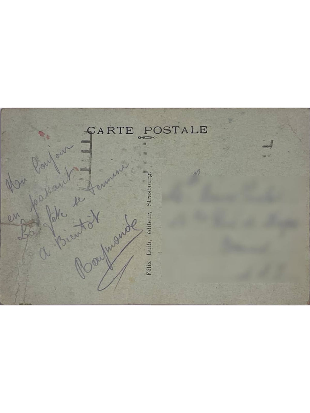 Verso de la carte postale
