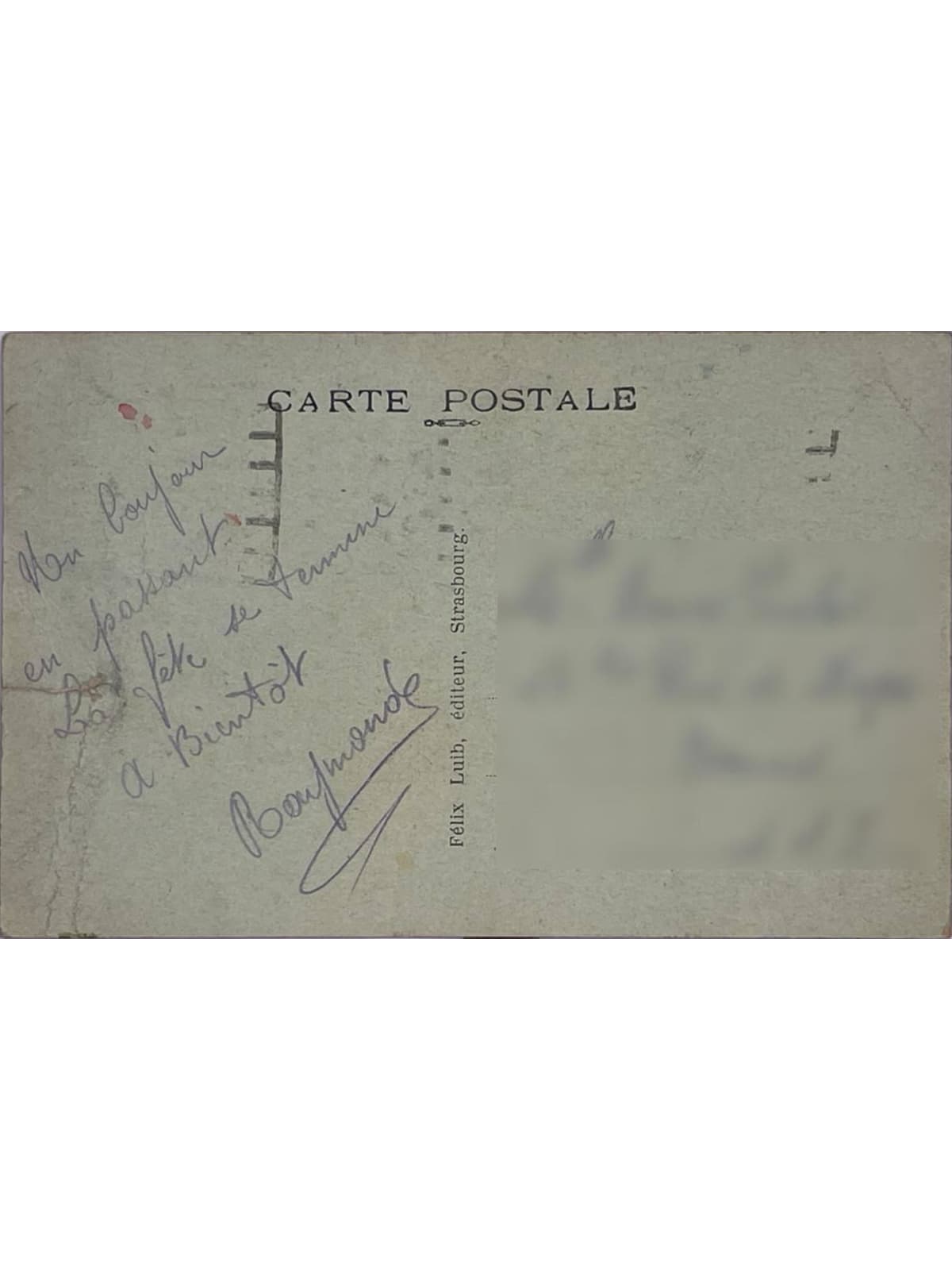 Verso de la carte postale