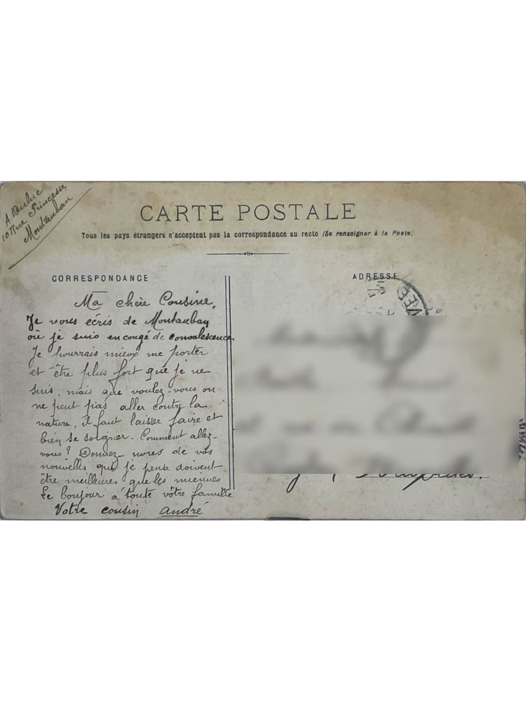 Verso de la carte postale
