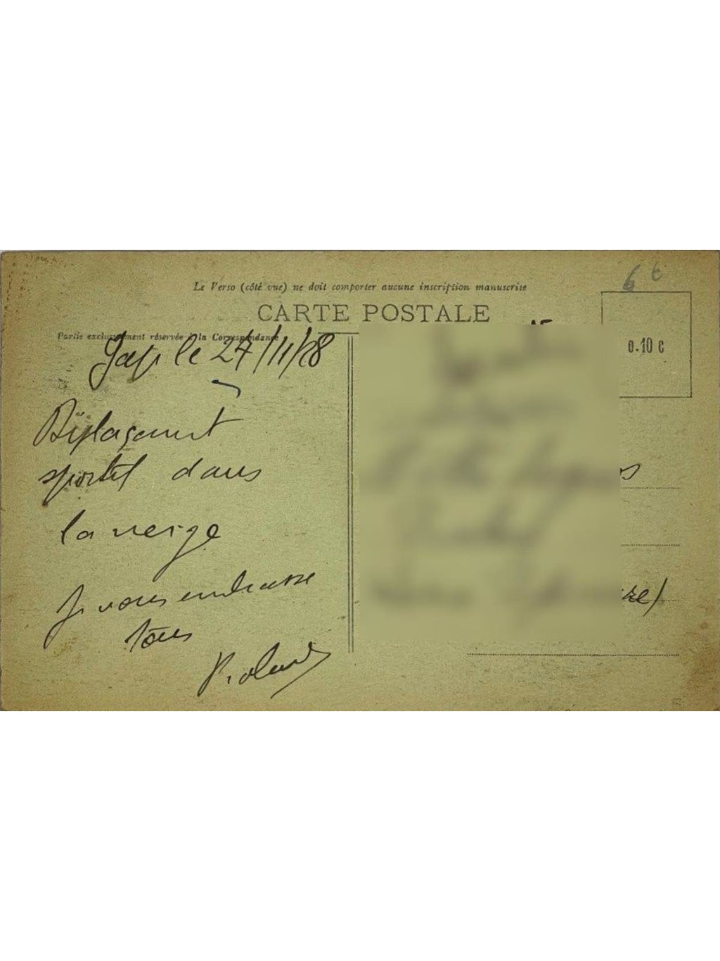 Verso de la carte postale