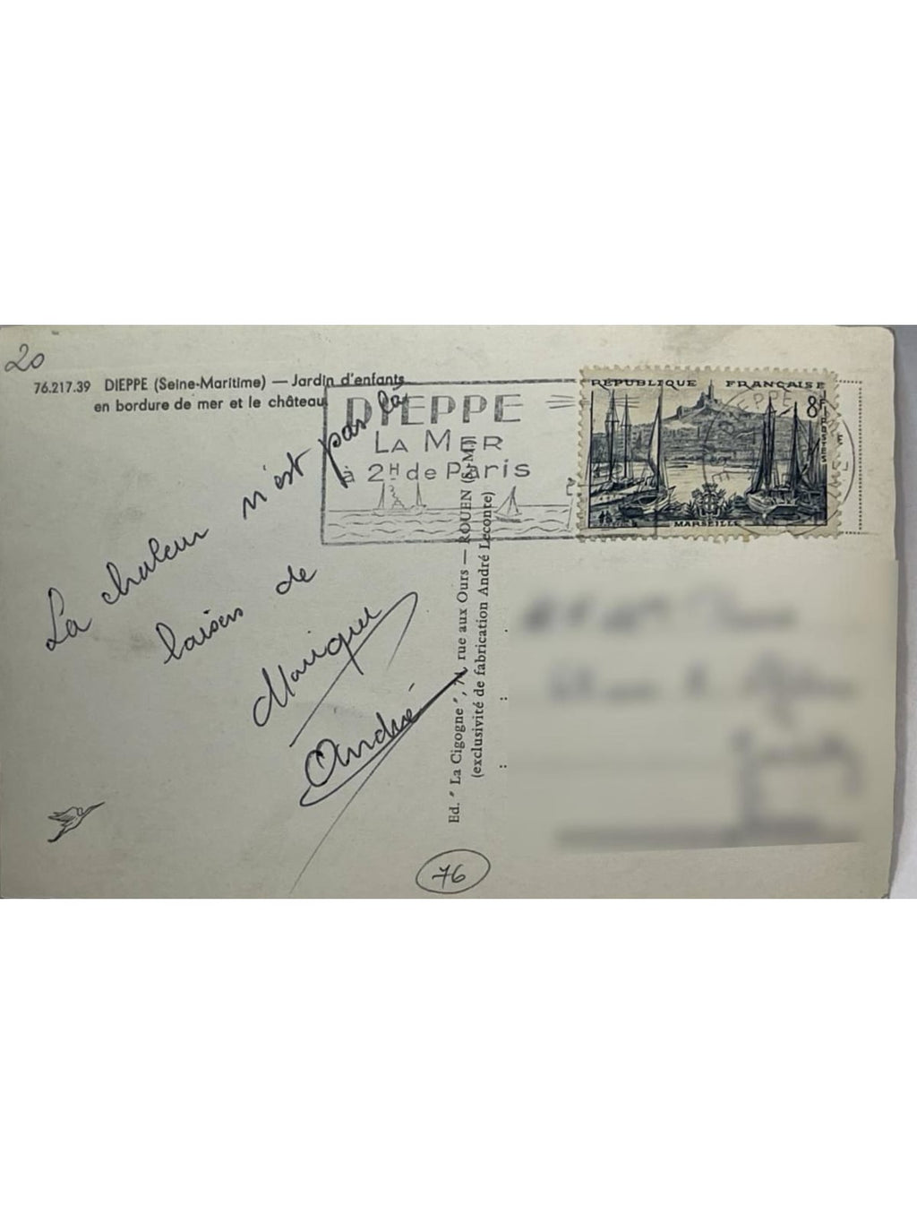 Verso de la carte postale