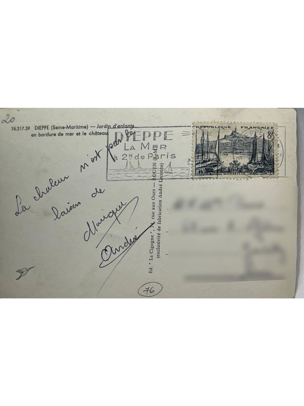 Verso de la carte postale
