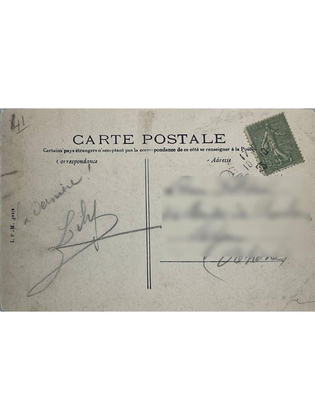 Verso de la carte postale