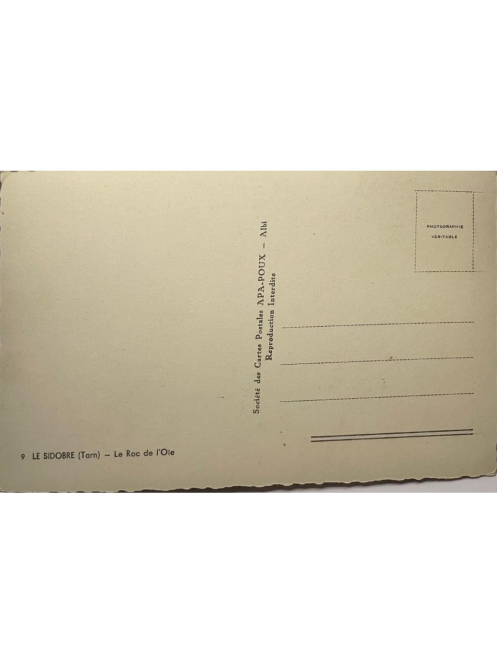Verso de la carte postale