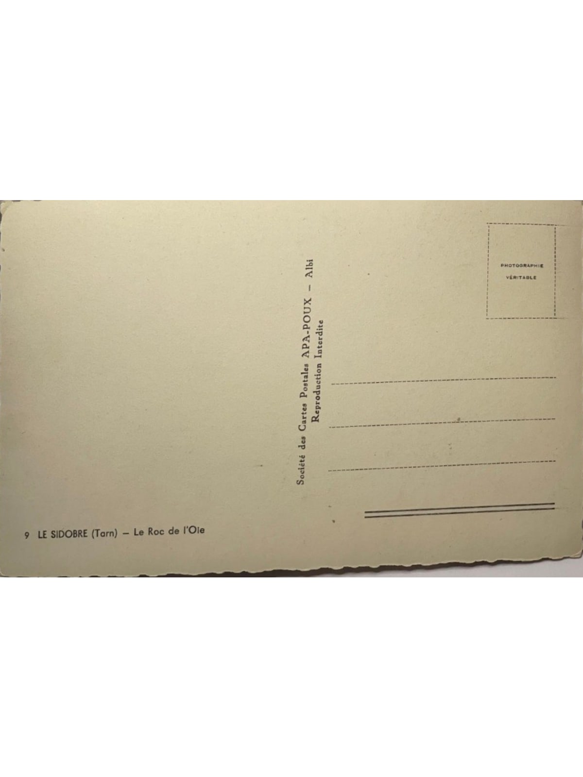 Verso de la carte postale