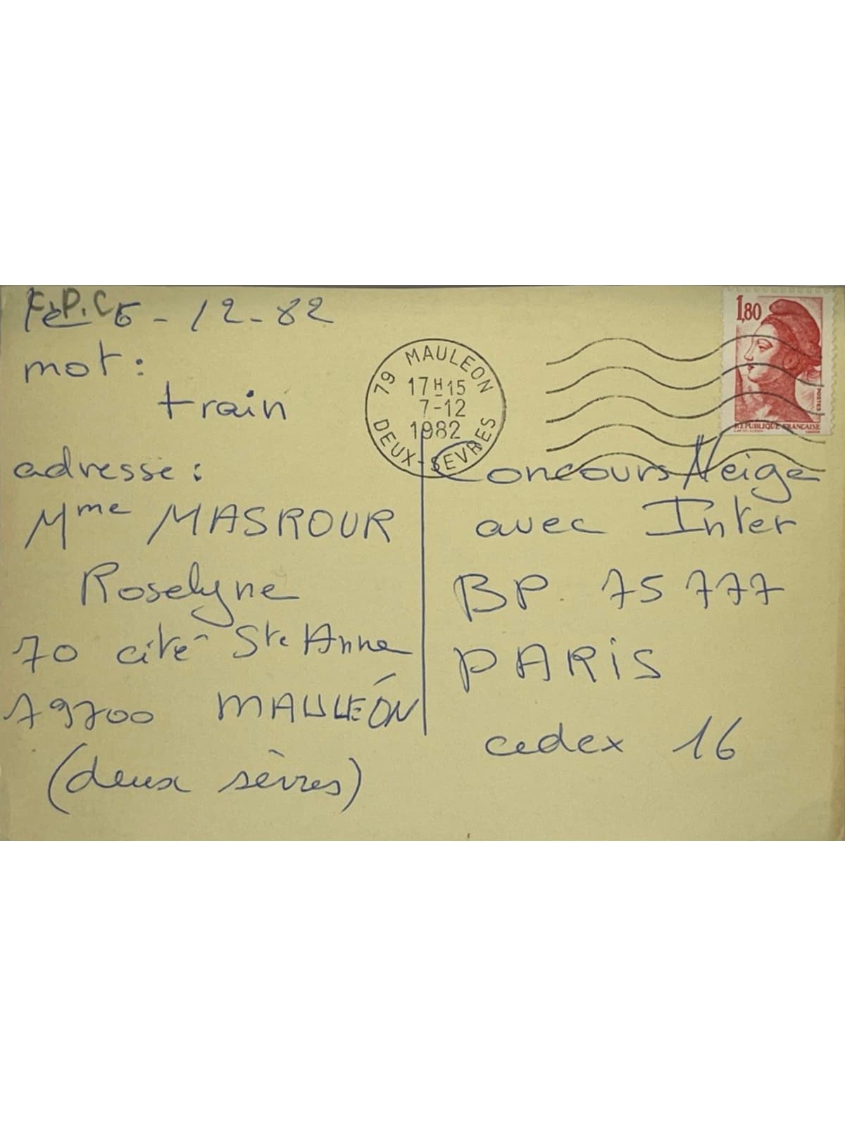 Verso de la carte postale