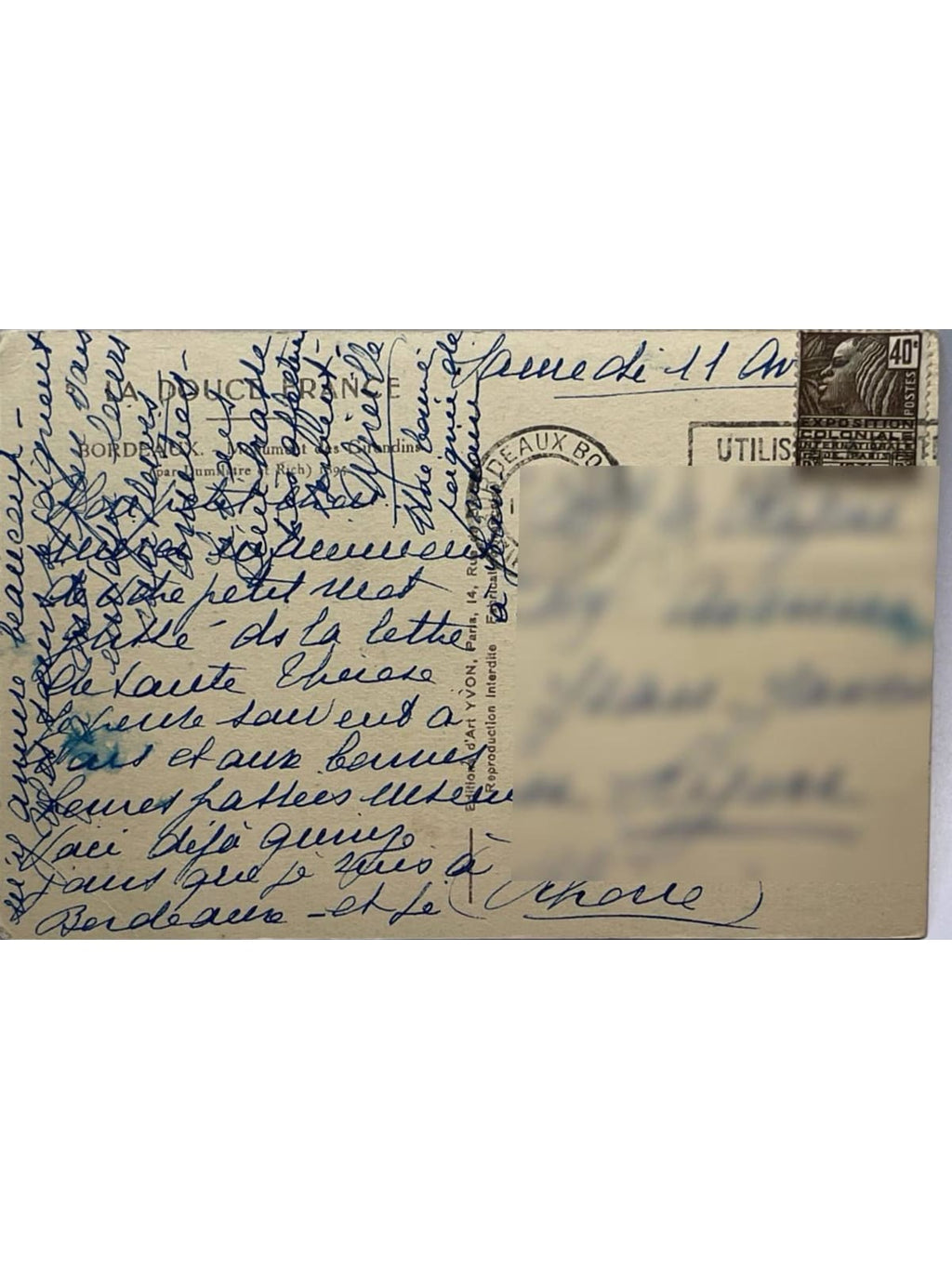 Verso de la carte postale