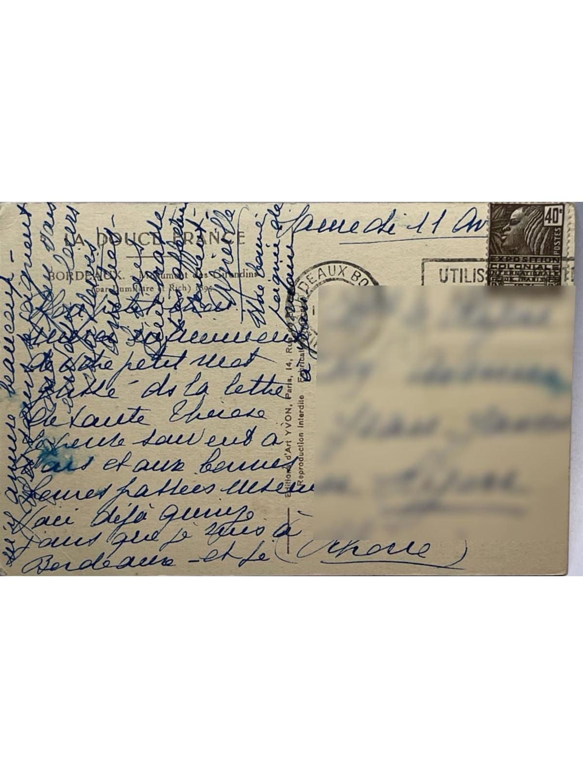 Verso de la carte postale