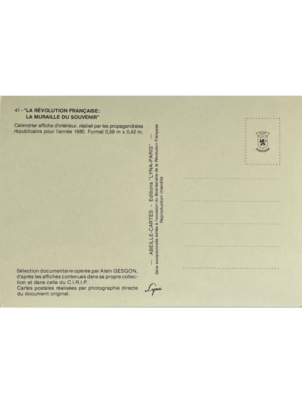 Verso de la carte postale