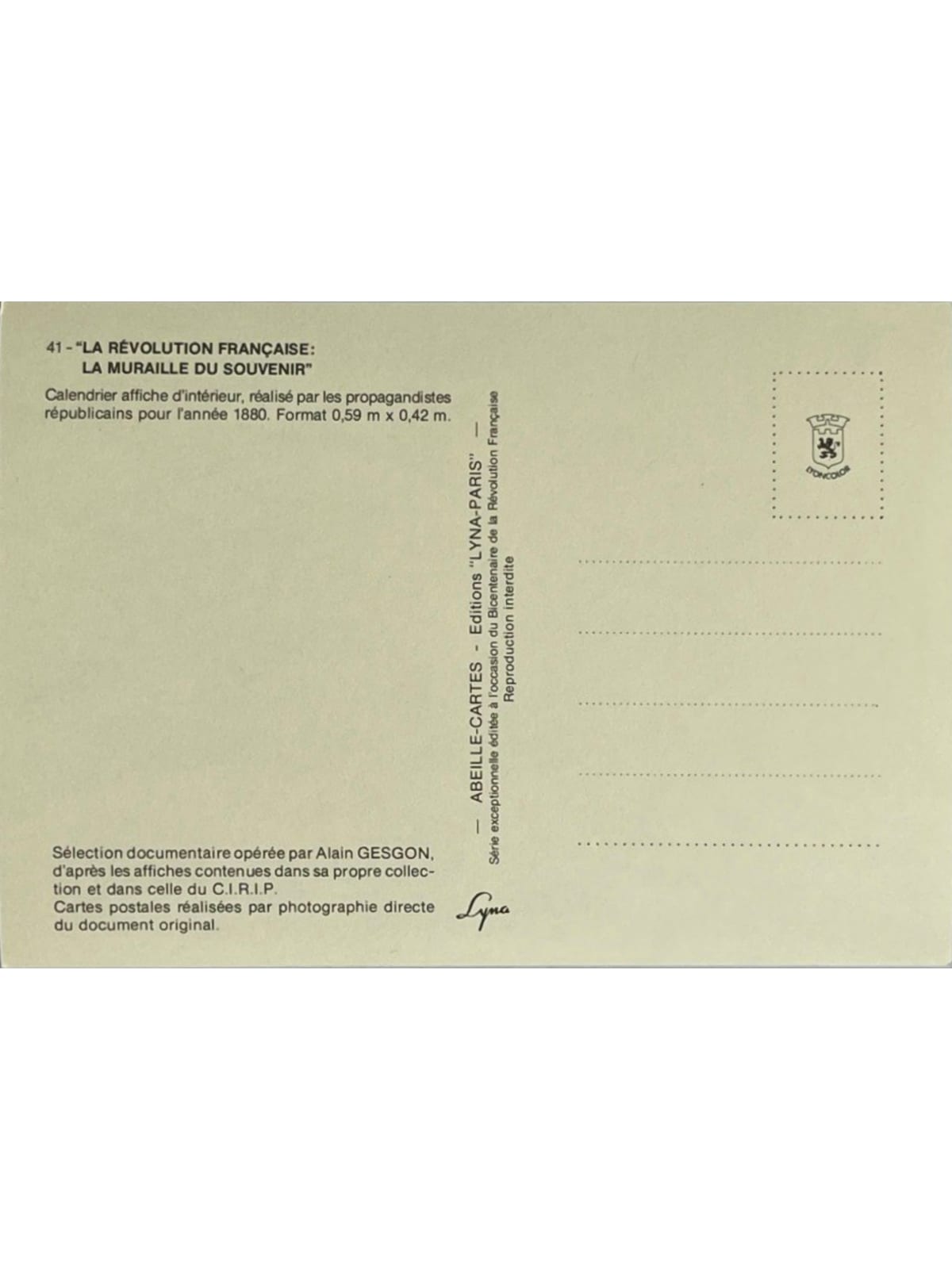 Verso de la carte postale