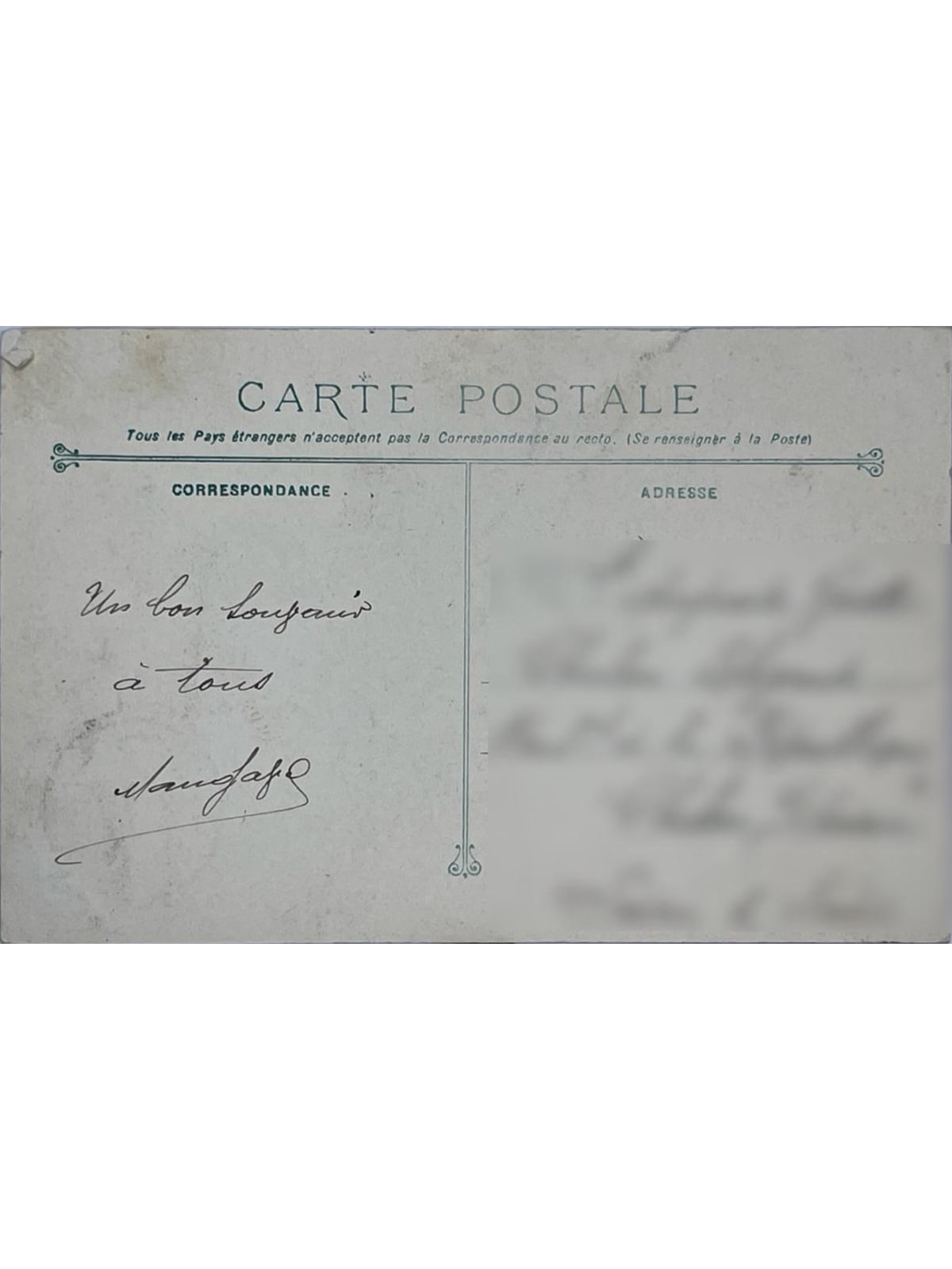 Verso de la carte postale
