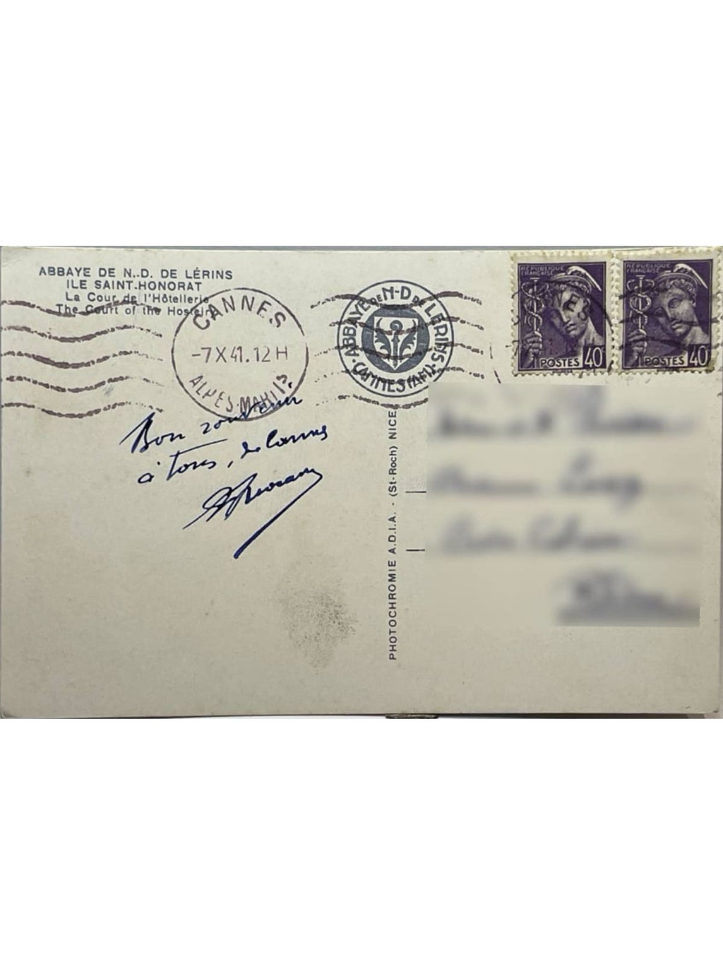 Verso de la carte postale