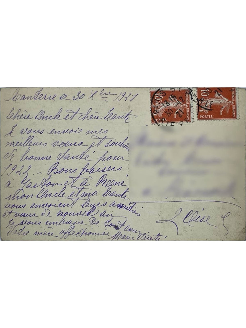 Verso de la carte postale