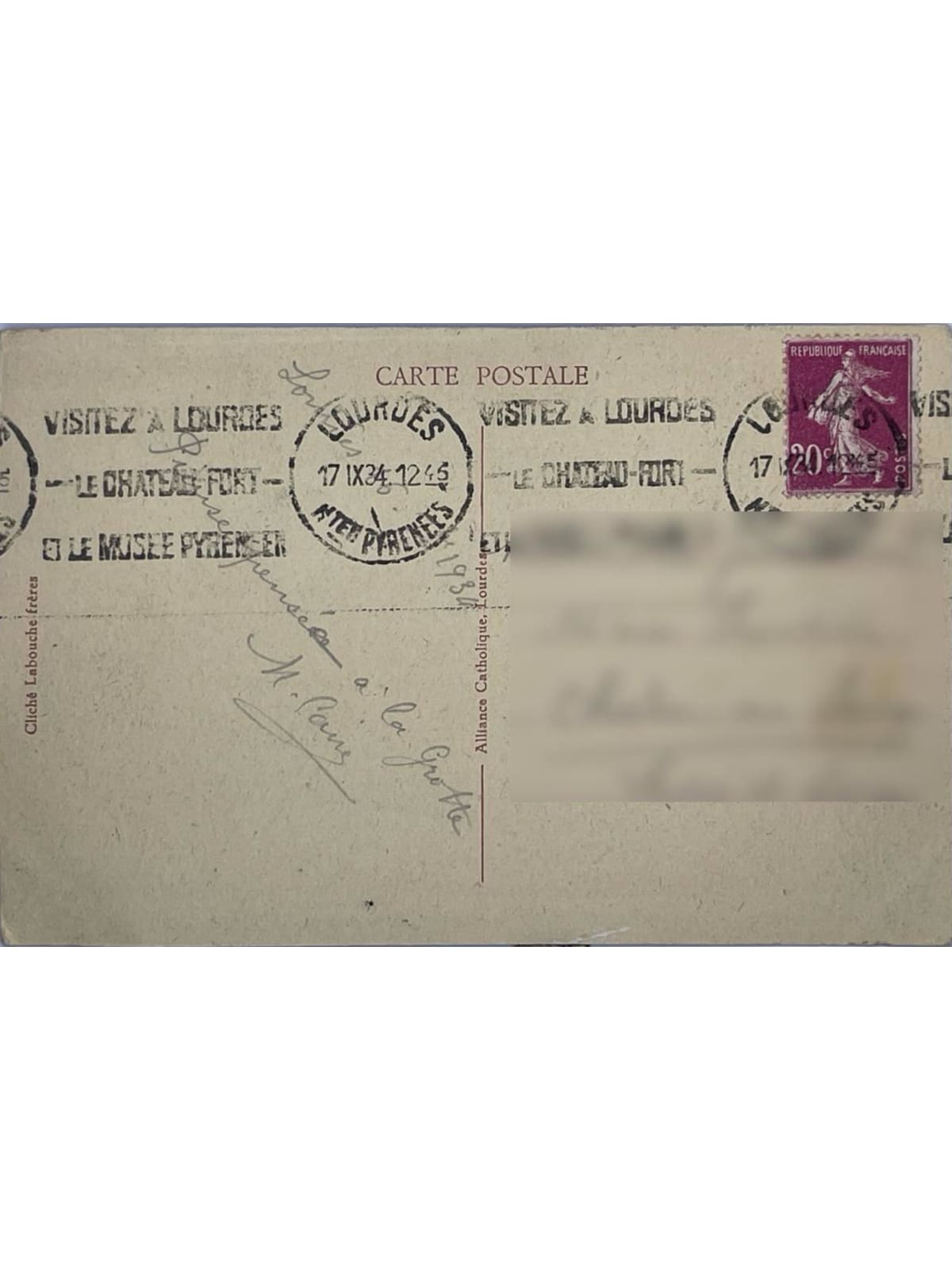 Verso de la carte postale