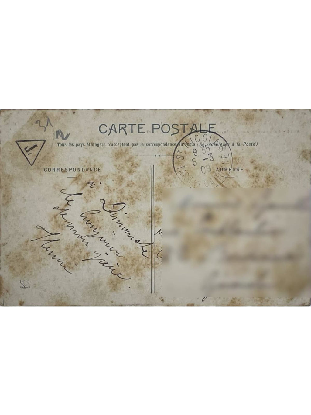 Verso de la carte postale