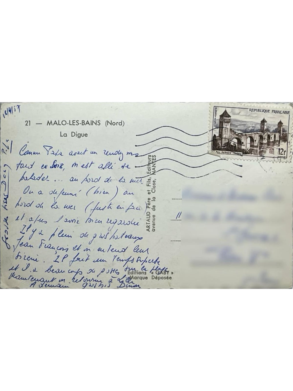 Verso de la carte postale
