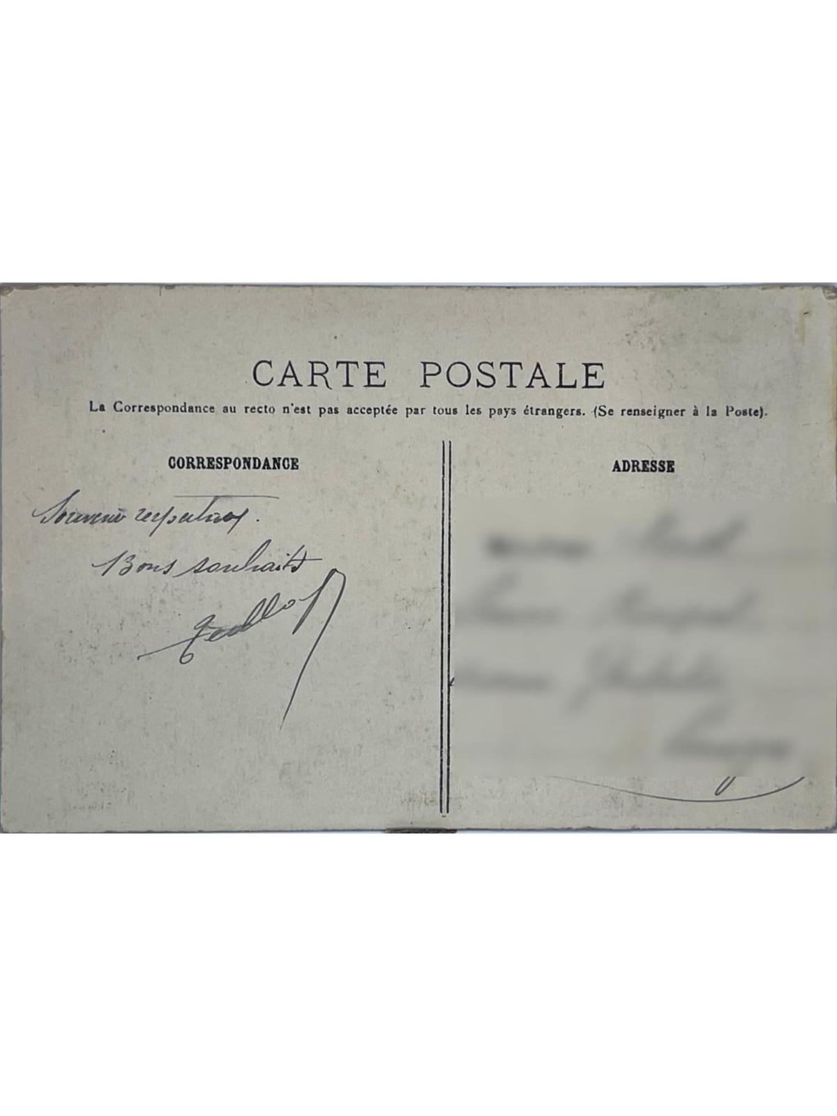 Verso de la carte postale