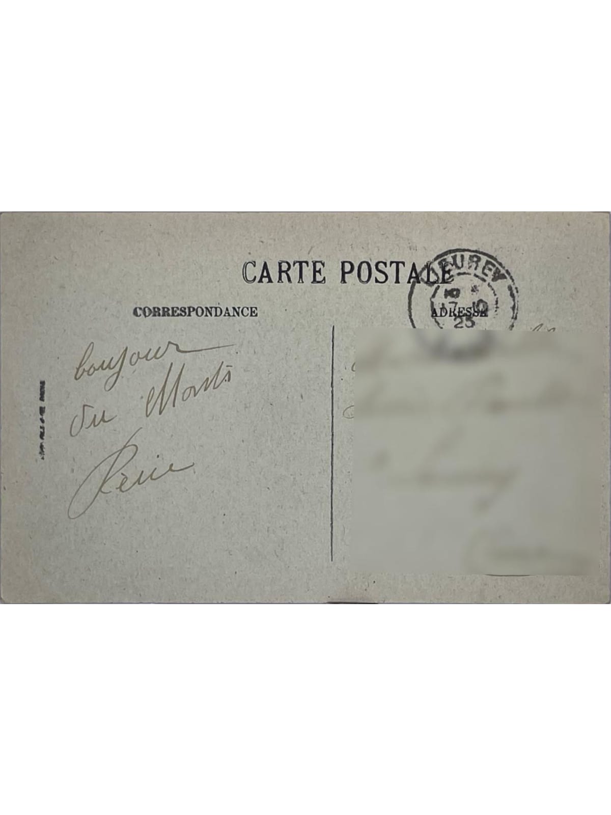 Verso de la carte postale