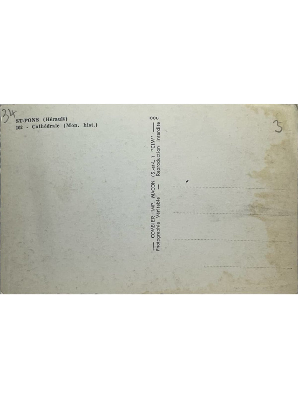 Verso de la carte postale