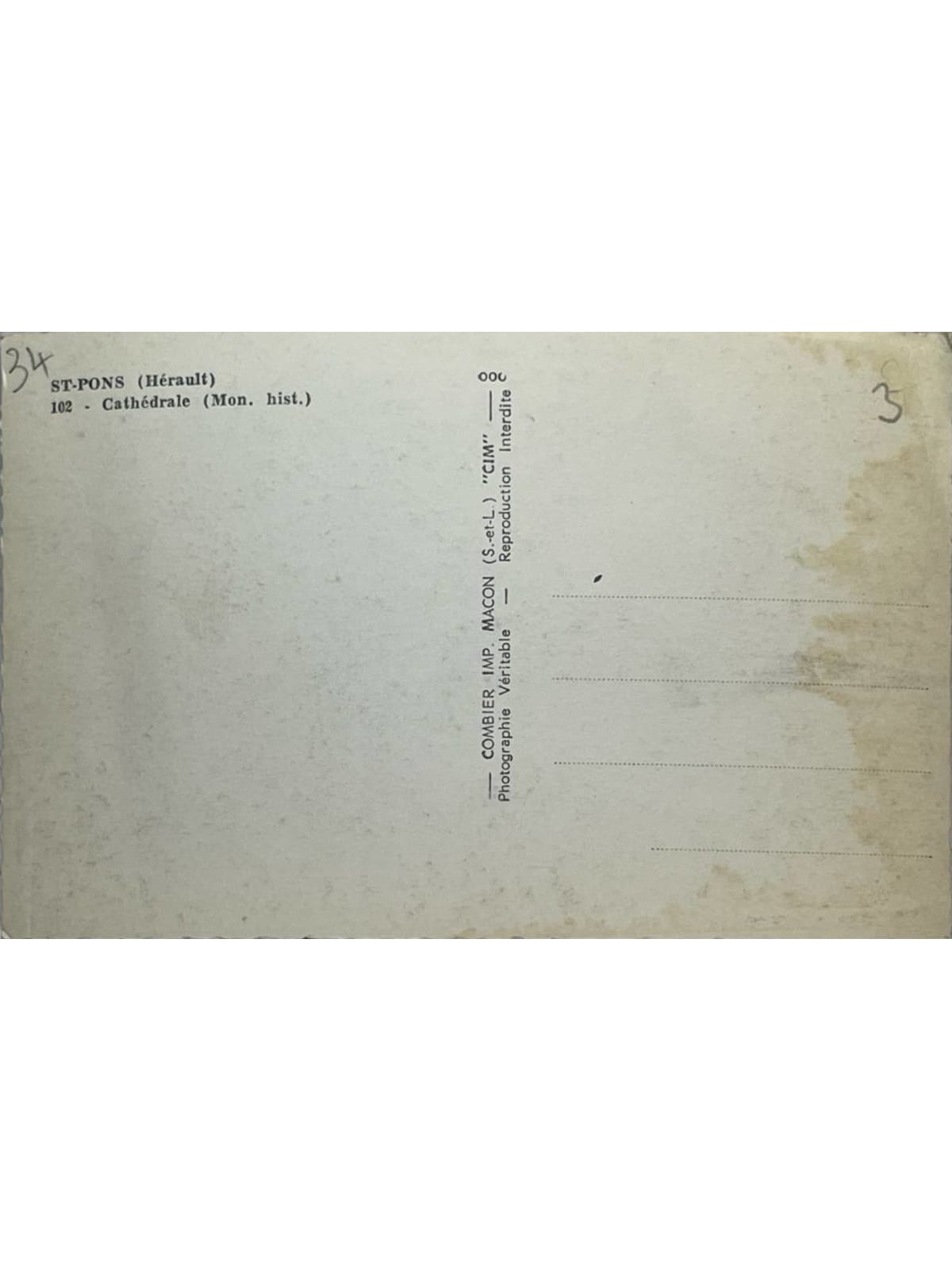 Verso de la carte postale