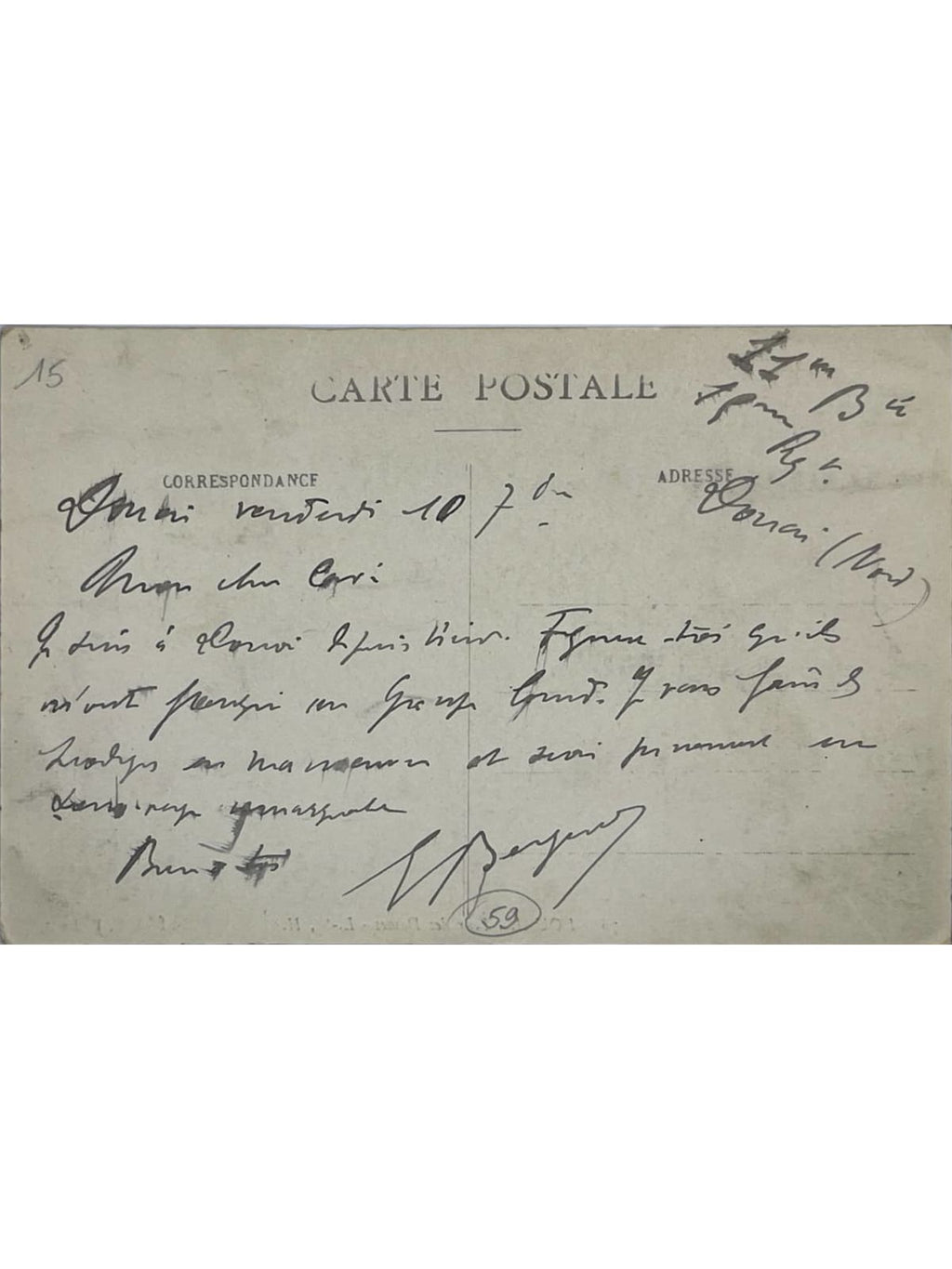 Verso de la carte postale