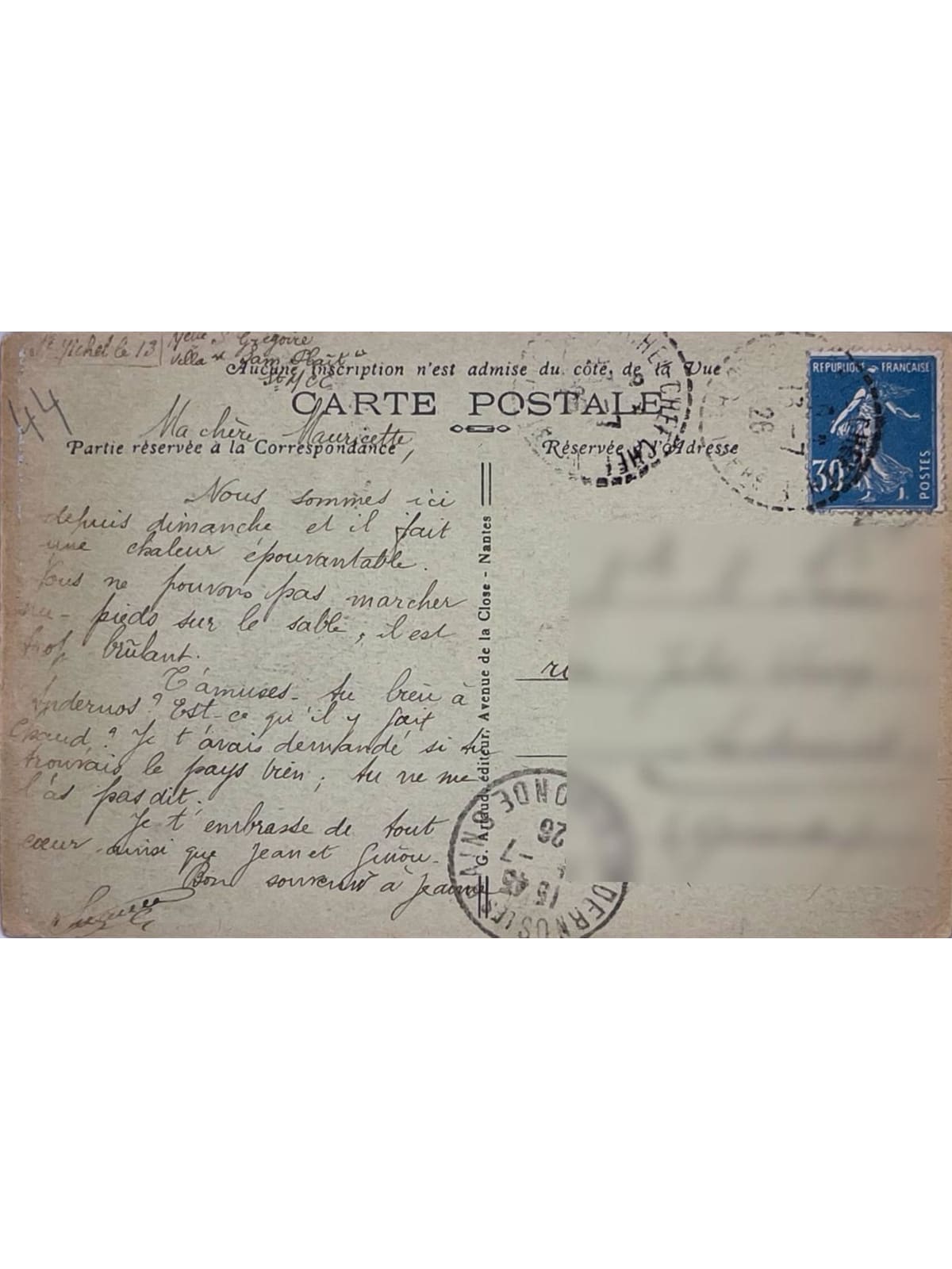 Verso de la carte postale