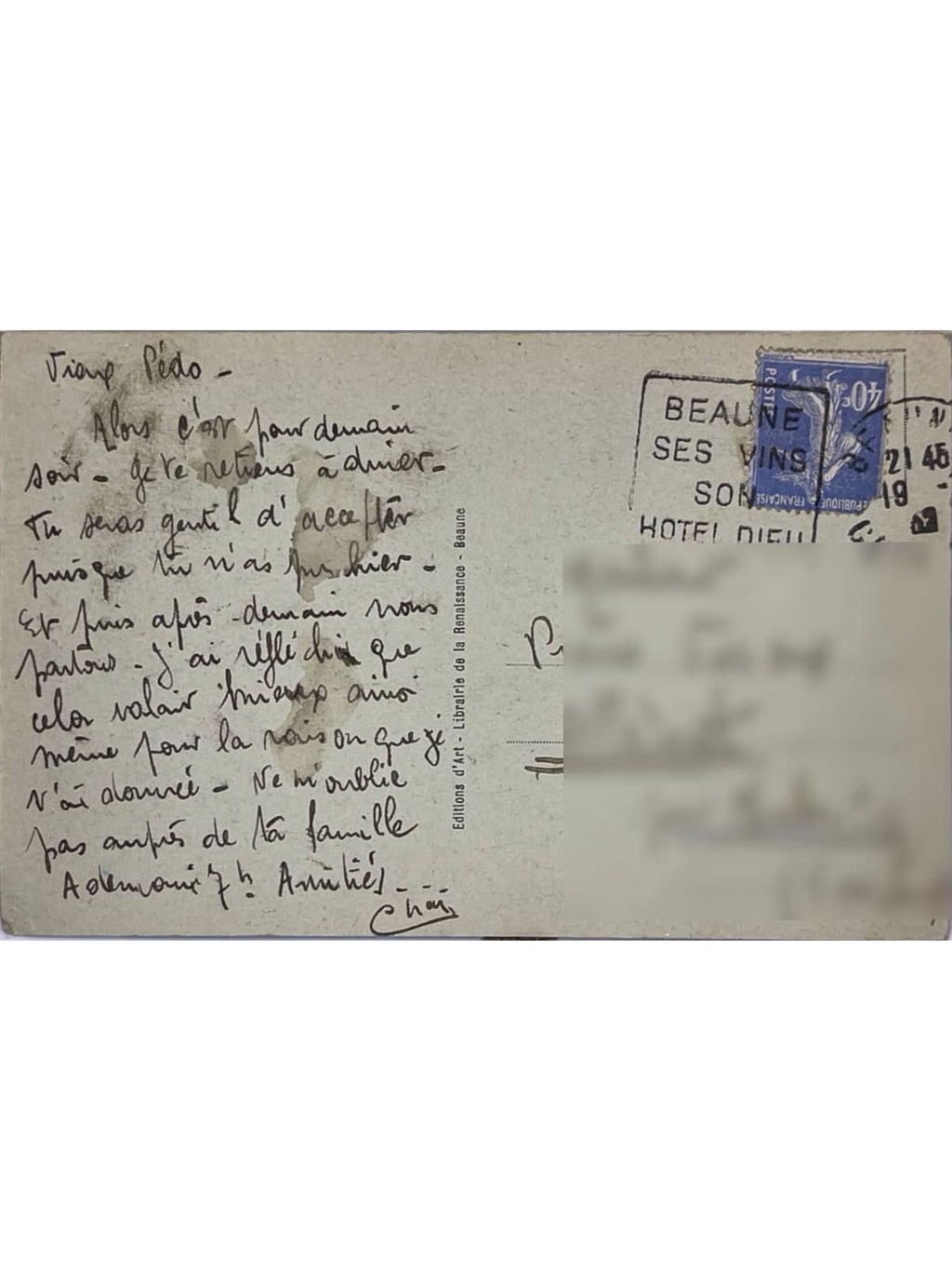 Verso de la carte postale