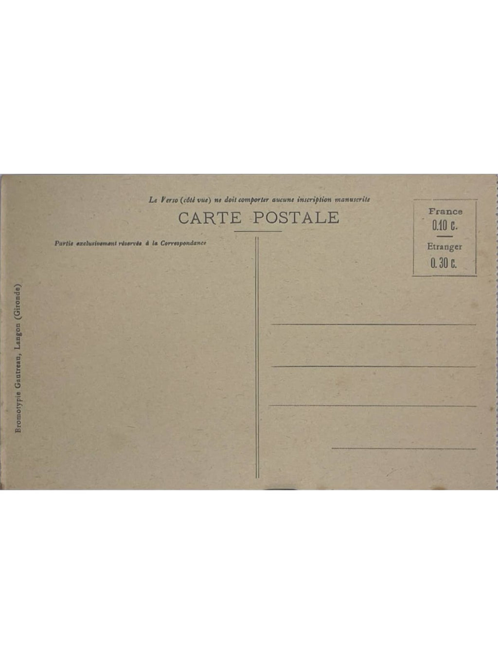 Verso de la carte postale