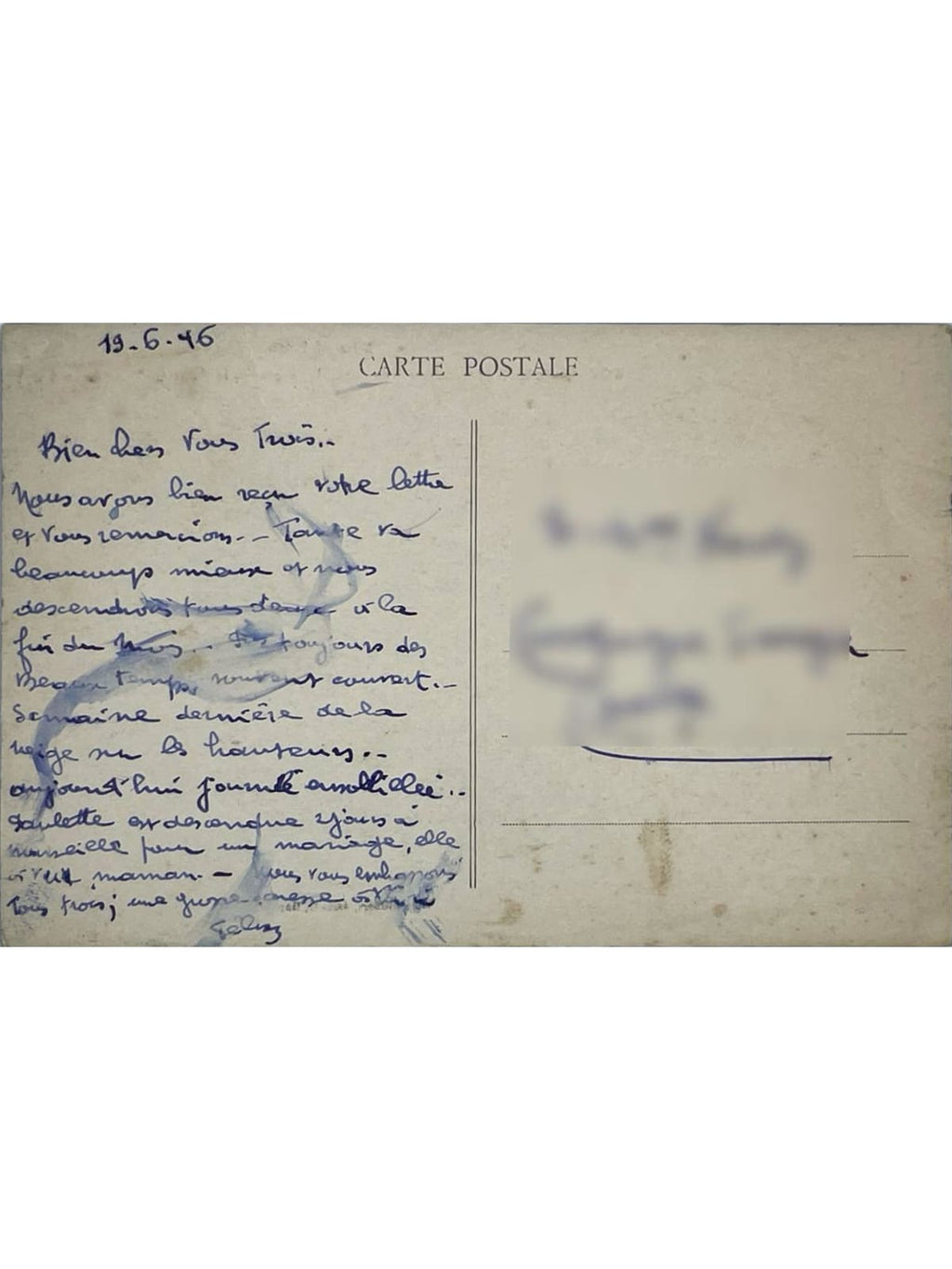 Verso de la carte postale