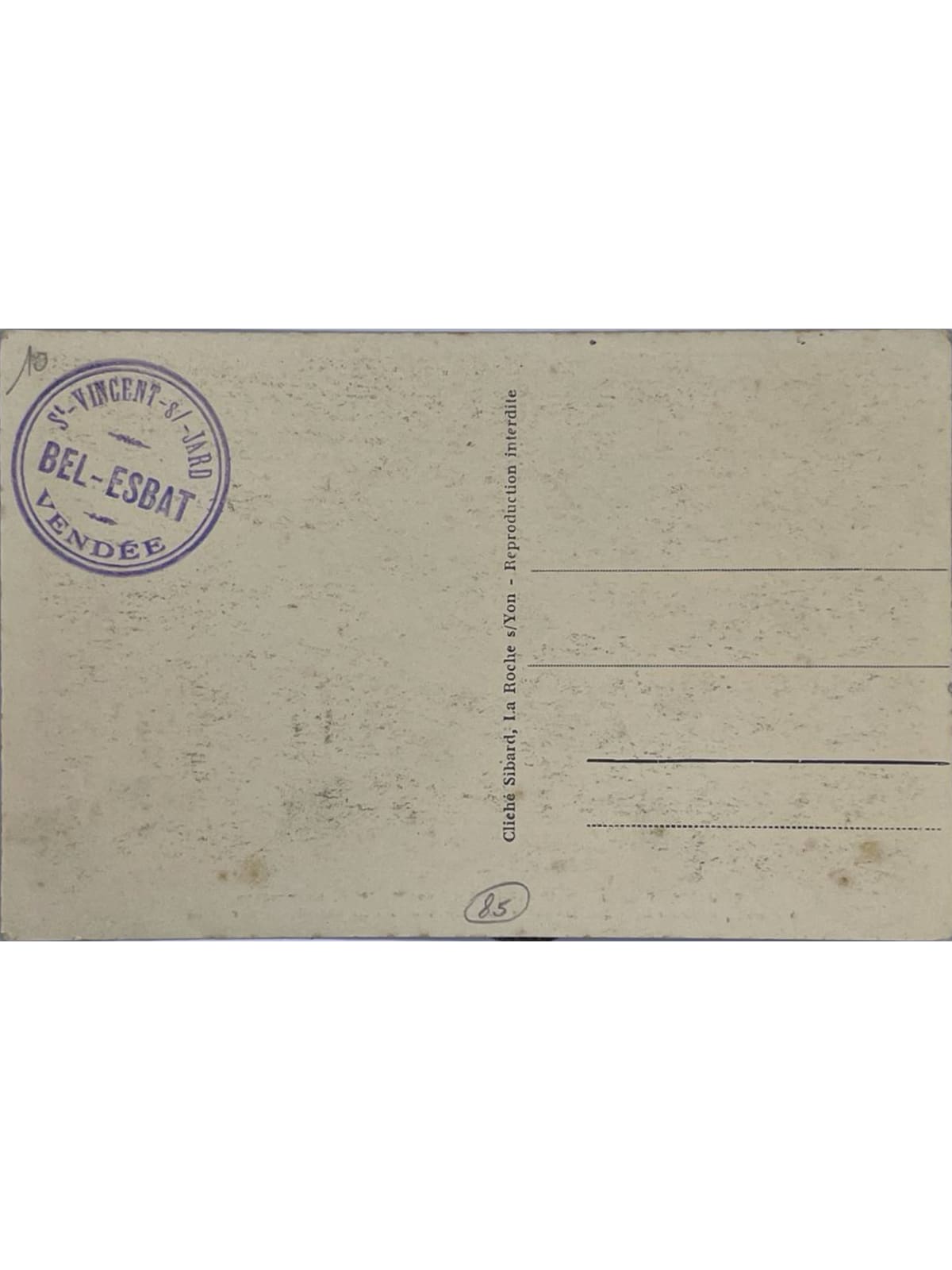 Verso de la carte postale