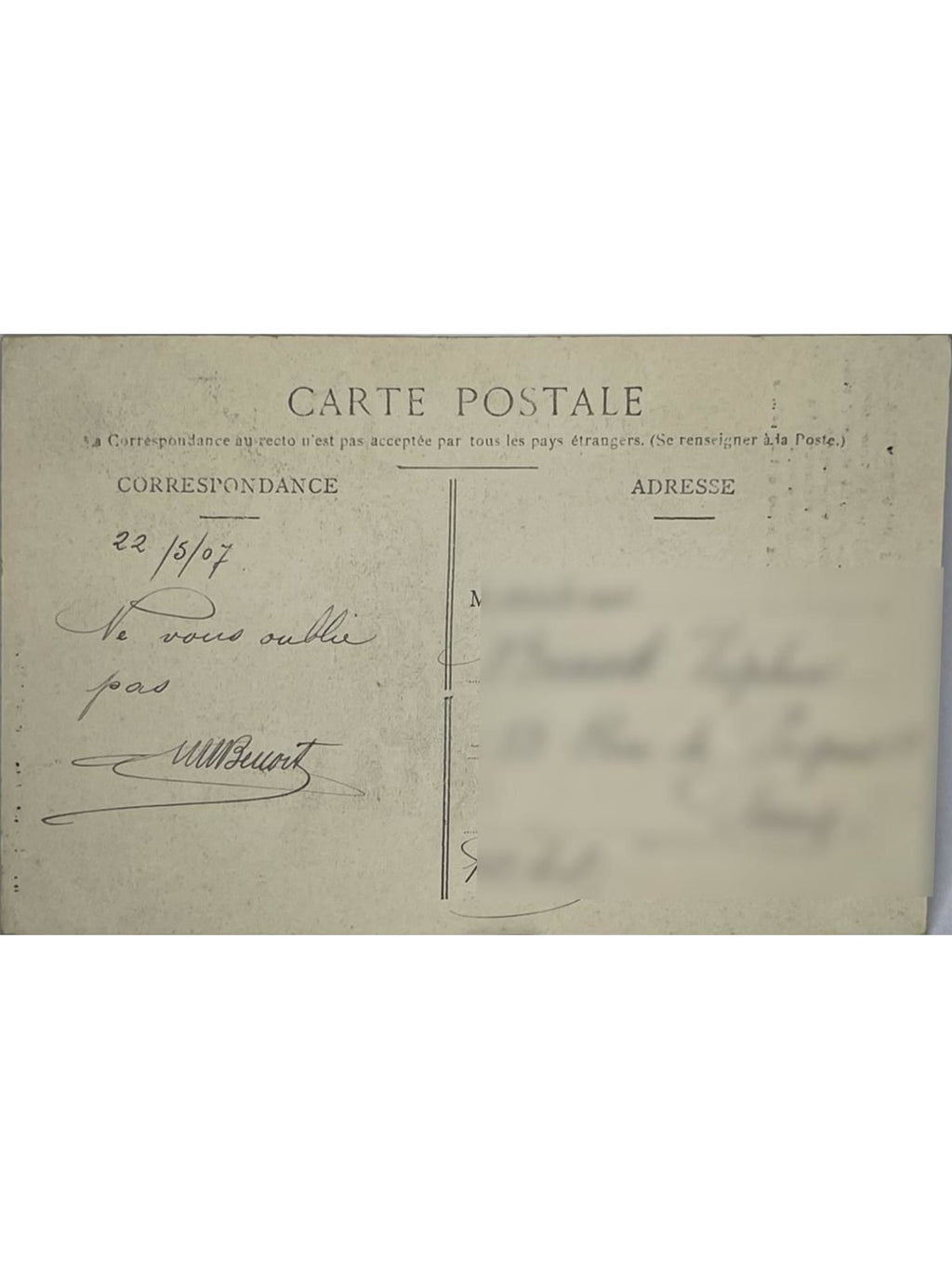 Verso de la carte postale